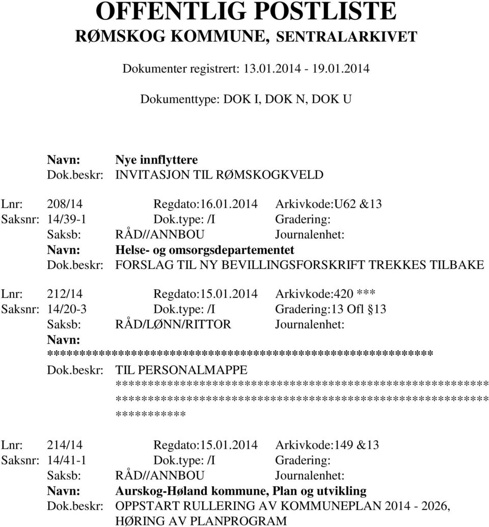 2014 Arkivkode:420 *** Saksnr: 14/20-3 Dok.type: /I Gradering:13 Ofl 13 Saksb: RÅD/LØNN/RITTOR Journalenhet: ** Dok.