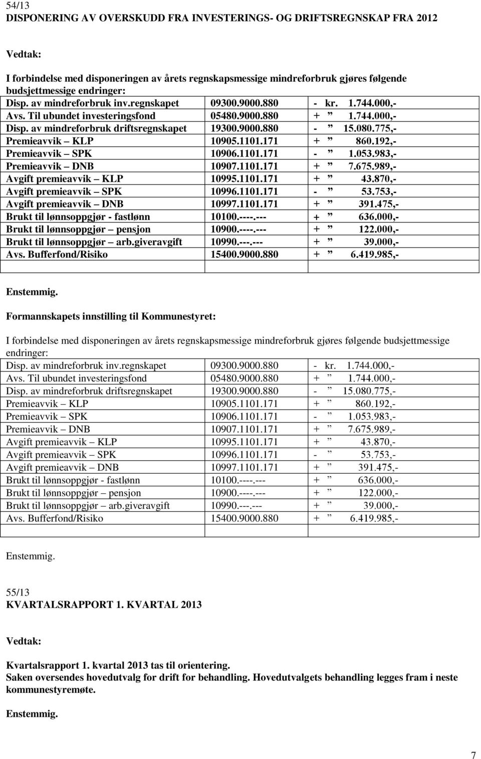 775,- Premieavvik KLP 10905.1101.171 + 860.192,- Premieavvik SPK 10906.1101.171-1.053.983,- Premieavvik DNB 10907.1101.171 + 7.675.989,- Avgift premieavvik KLP 10995.1101.171 + 43.