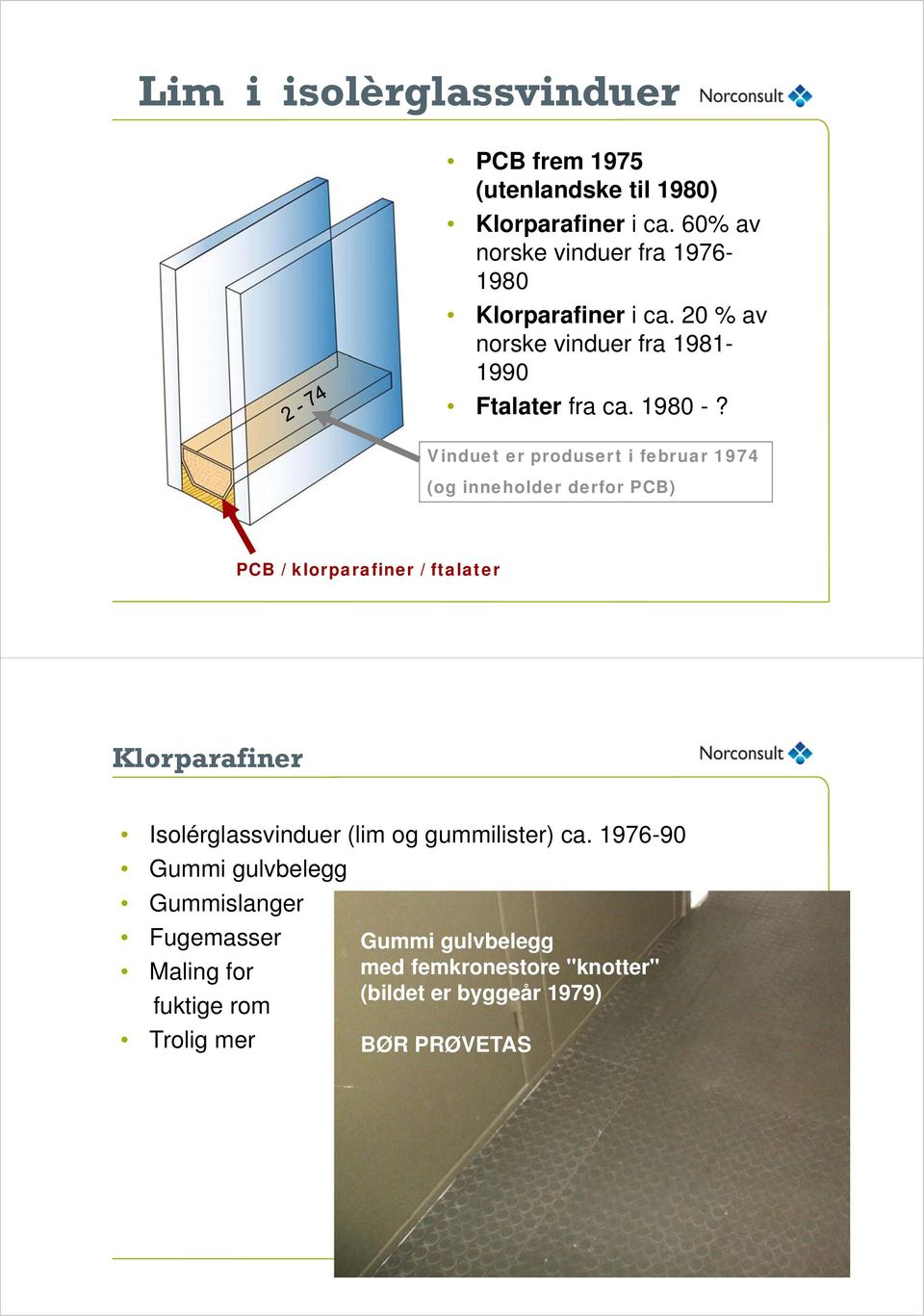 Vinduet er produsert i februar 1974 (og inneholder derfor PCB) PCB / klorparafiner / ftalater Klorparafiner Isolérglassvinduer