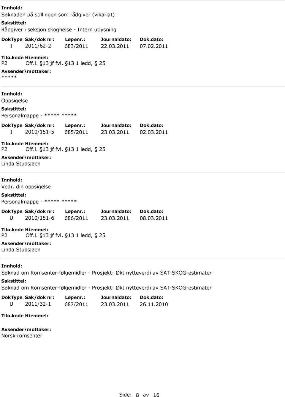 din oppsigelse Personalmappe - ***** ***** 2010/151-6 686/2011 08.03.