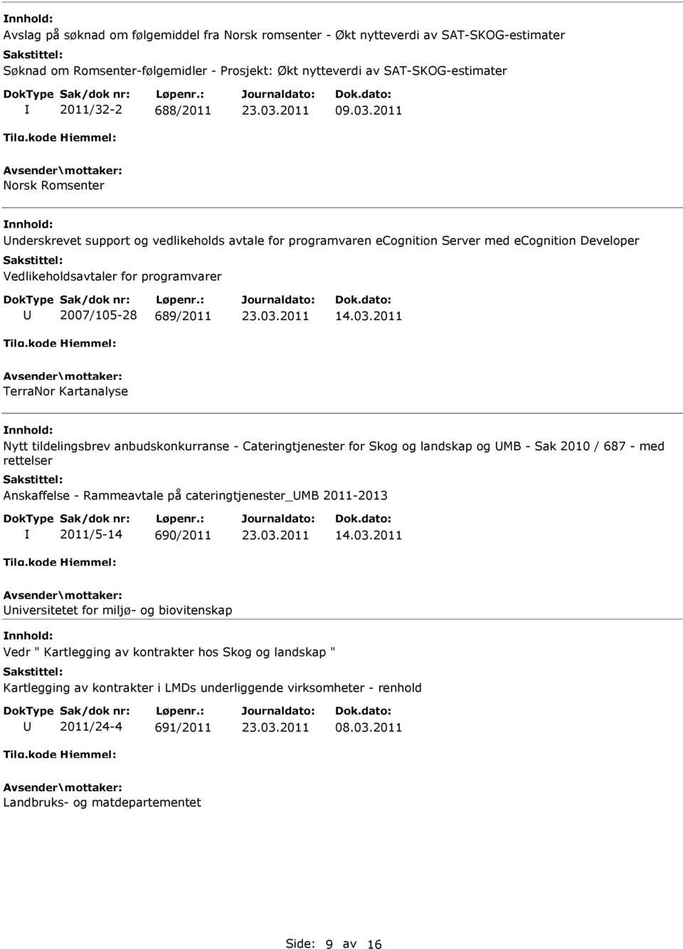 2011 TerraNor Kartanalyse Nytt tildelingsbrev anbudskonkurranse - Cateringtjenester for Skog og landskap og MB - Sak 2010 / 687 - med rettelser Anskaffelse - Rammeavtale på cateringtjenester_mb