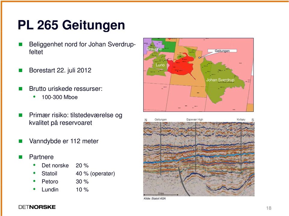 Sverdrup Primær risiko: tilstedeværelse og kvalitet på reservoaret Vanndybde er 112