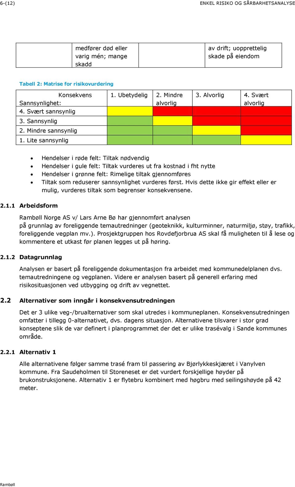 Svært alvorlig Hendelser i røde felt: Tiltak nødvendig Hendelser i gule felt: Tiltak vurderes ut fra kostnad i fht nytte Hendelser i grønne felt: Rimelige tiltak gjennomføres Tiltak som reduserer