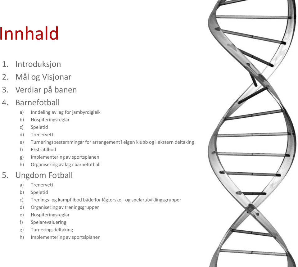 eigen klubb og i ekstern deltaking f) Ekstratilbod g) Implementering av sportsplanen h) Organisering av lag i barnefotball 5.