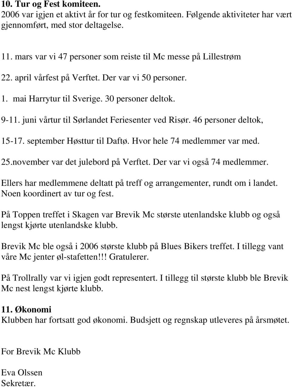 juni vårtur til Sørlandet Feriesenter ved Risør. 46 personer deltok, 15-17. september Høsttur til Daftø. Hvor hele 74 medlemmer var med. 25.november var det julebord på Verftet.