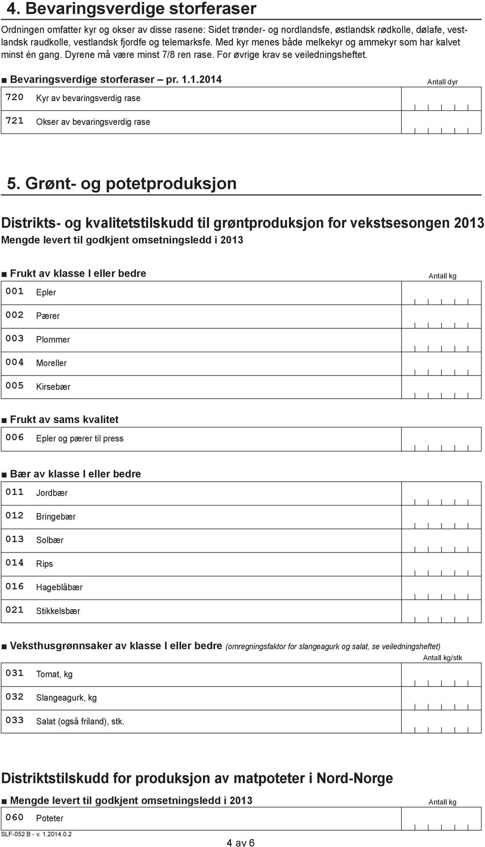 1.2014 720 Kyr av bevaringsverdig rase 721 Okser av bevaringsverdig rase 5.