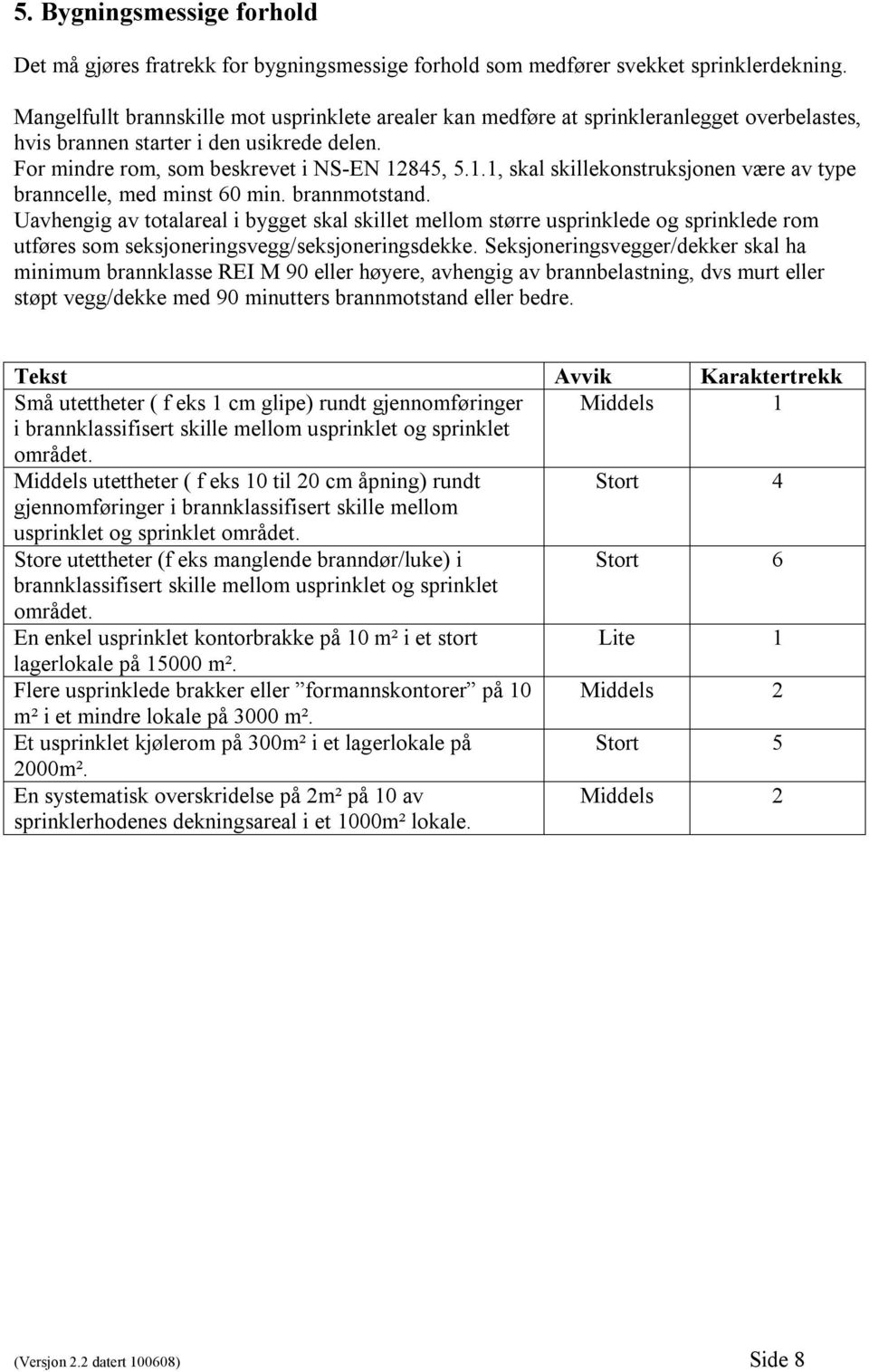 845, 5.1.1, skal skillekonstruksjonen være av type branncelle, med minst 60 min. brannmotstand.