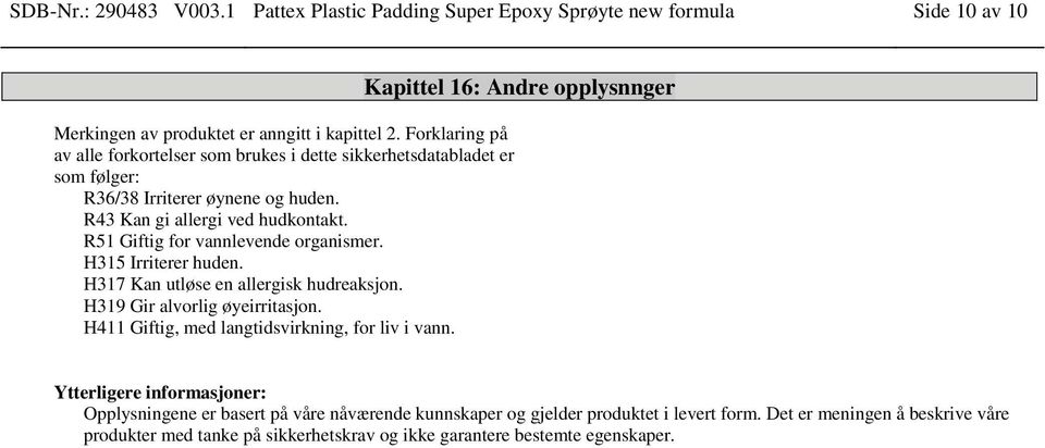 R51 Giftig for vannlevende organismer. H315 Irriterer huden. H317 Kan utløse en allergisk hudreaksjon. H319 Gir alvorlig øyeirritasjon. H411 Giftig, med langtidsvirkning, for liv i vann.