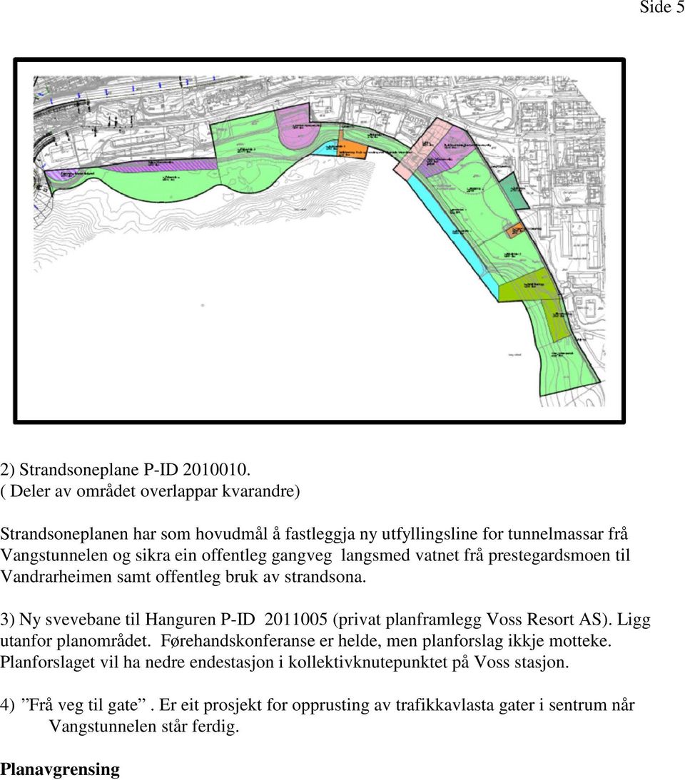 gangveg langsmed vatnet frå prestegardsmoen til Vandrarheimen samt offentleg bruk av strandsona.