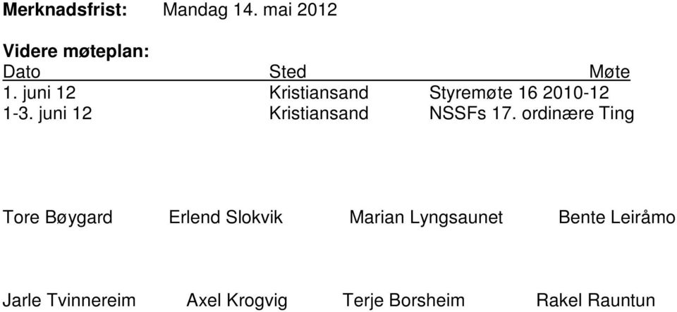 juni 12 Kristiansand NSSFs 17.
