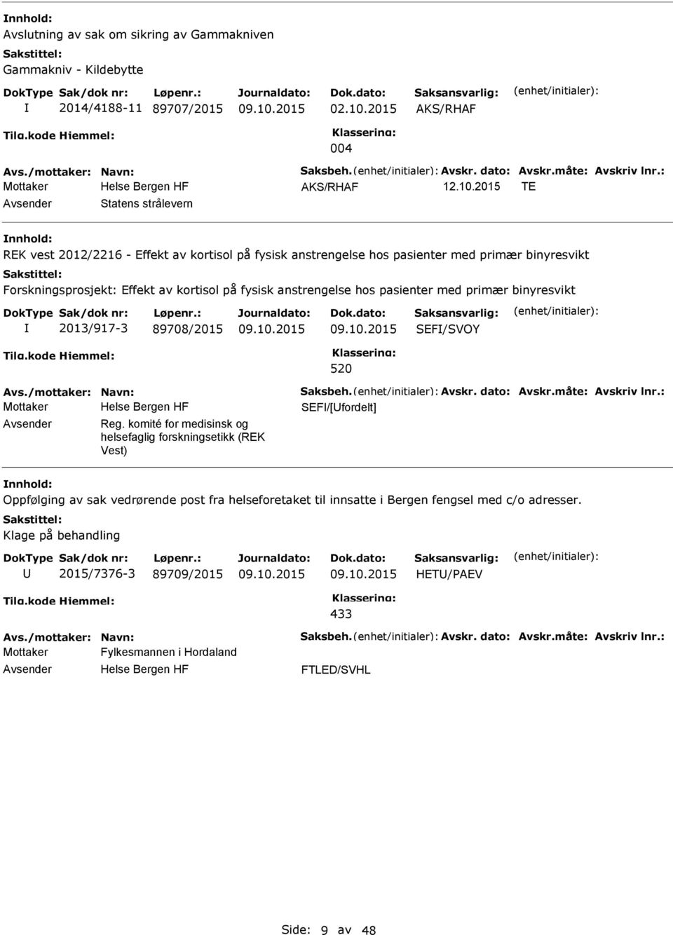 2015 TE Statens strålevern REK vest 2012/2216 - Effekt av kortisol på fysisk anstrengelse hos pasienter med primær binyresvikt Forskningsprosjekt: Effekt av kortisol på fysisk anstrengelse hos