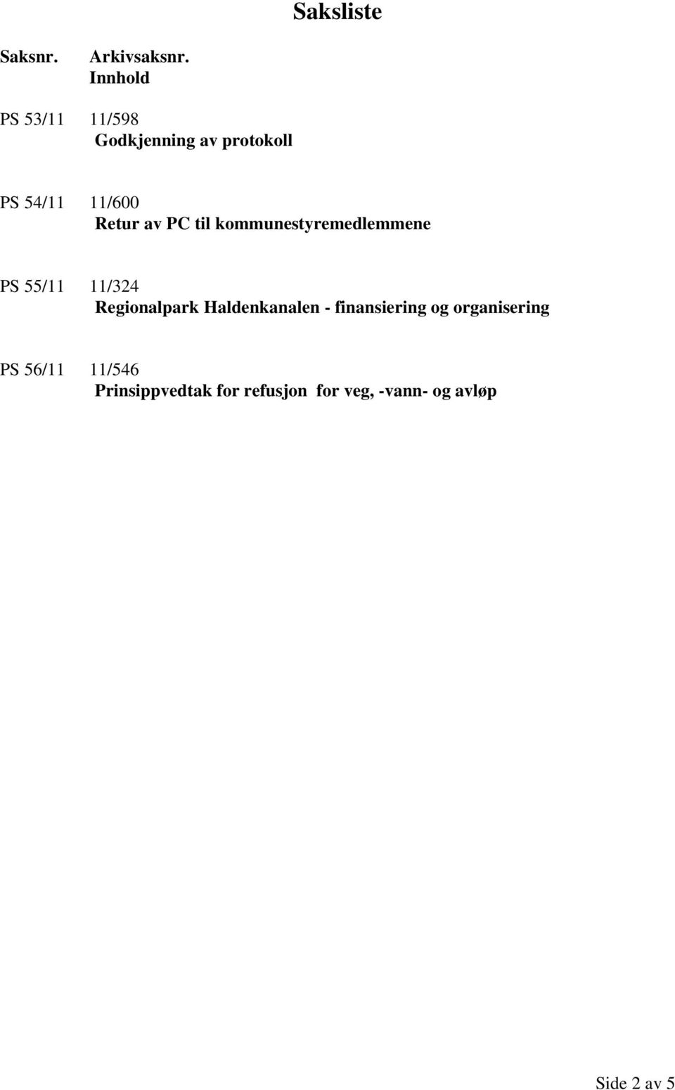 av PC til kommunestyremedlemmene PS 55/11 11/324 Regionalpark
