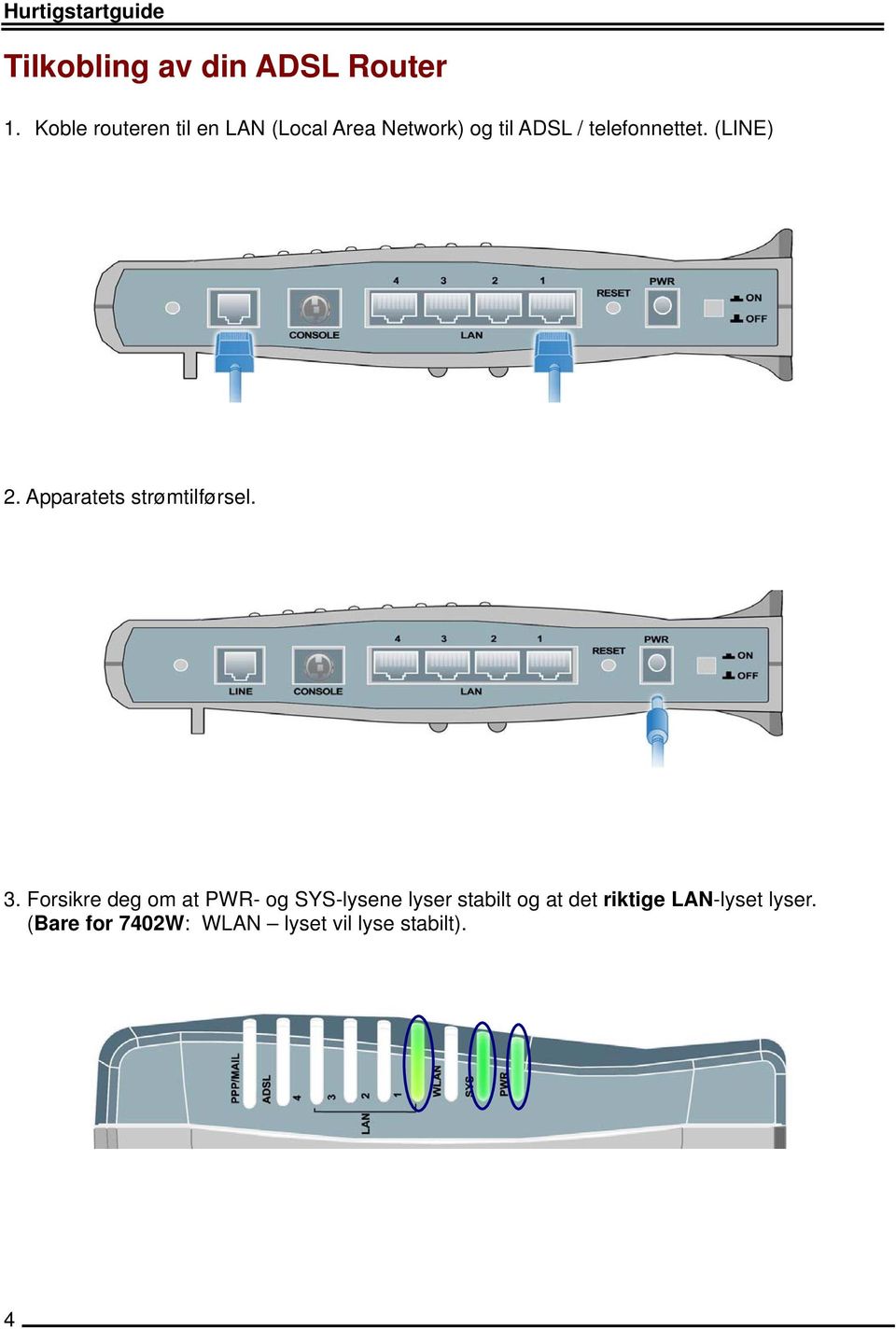 (LINE) 2. Apparatets strømtilførsel. 3.