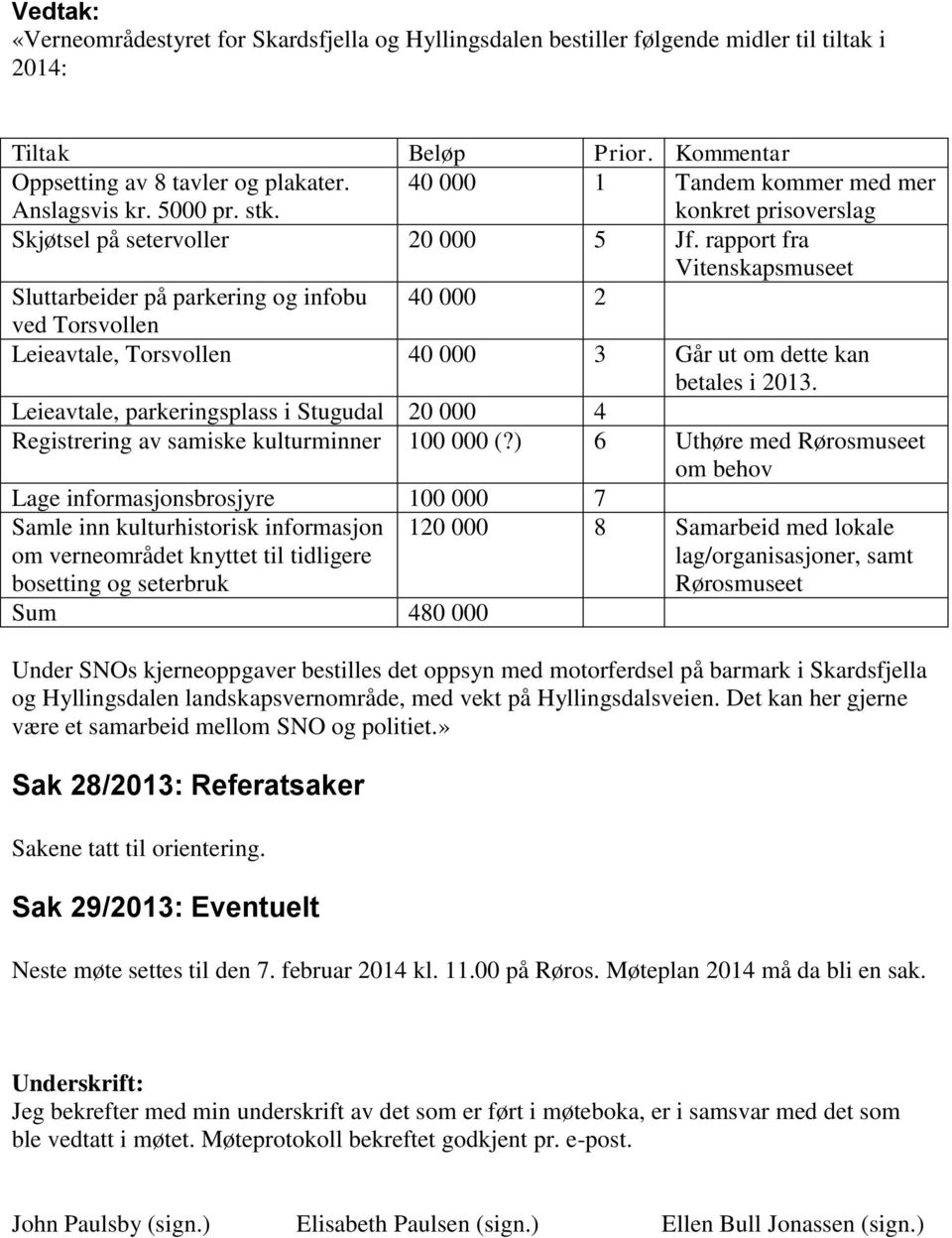 rapport fra Vitenskapsmuseet Sluttarbeider på parkering og infobu 40 000 2 ved Torsvollen Leieavtale, Torsvollen 40 000 3 Går ut om dette kan betales i 2013.