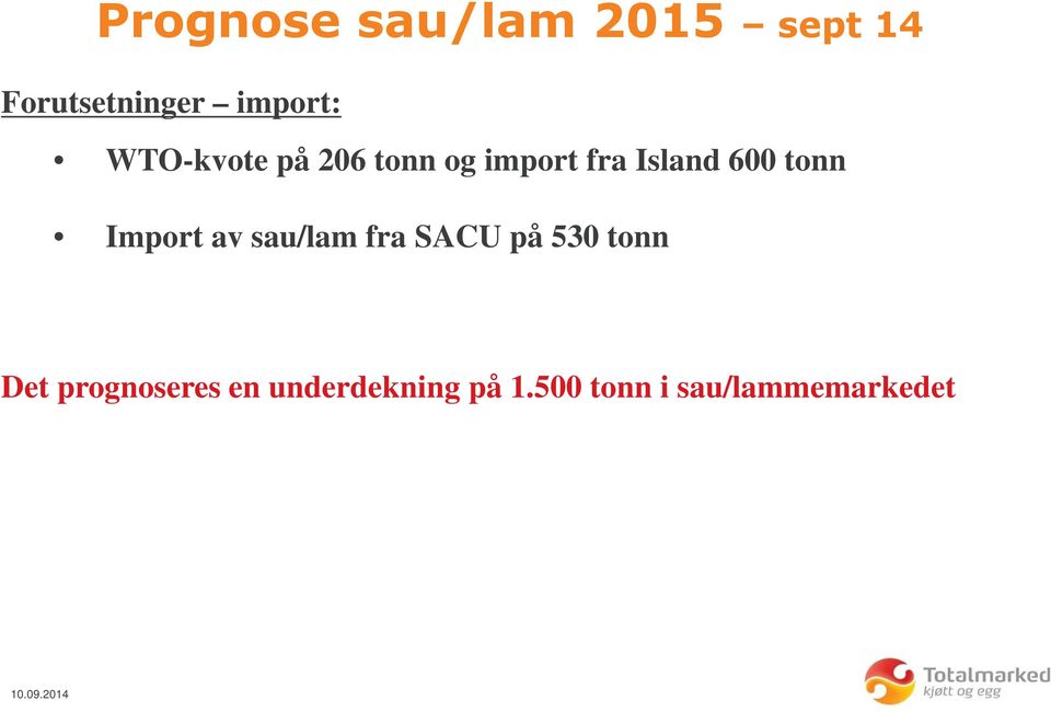 Import av sau/lam fra SACU på 530 tonn Det