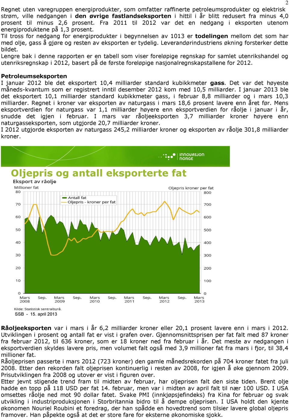 Til tross for nedgang for energiprodukter i begynnelsen av 1013 er todelingen mellom det som har med olje, gass å gjøre og resten av eksporten er tydelig.