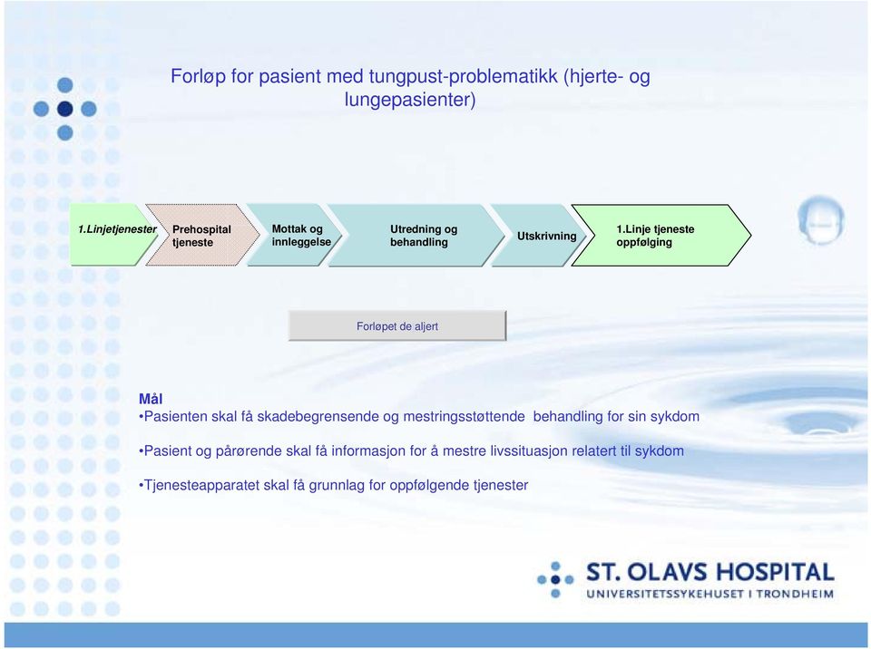 Linje tjeneste oppfølging Forløpet detaljert Mål Pasienten skal få skadebegrensende og mestringsstøttende