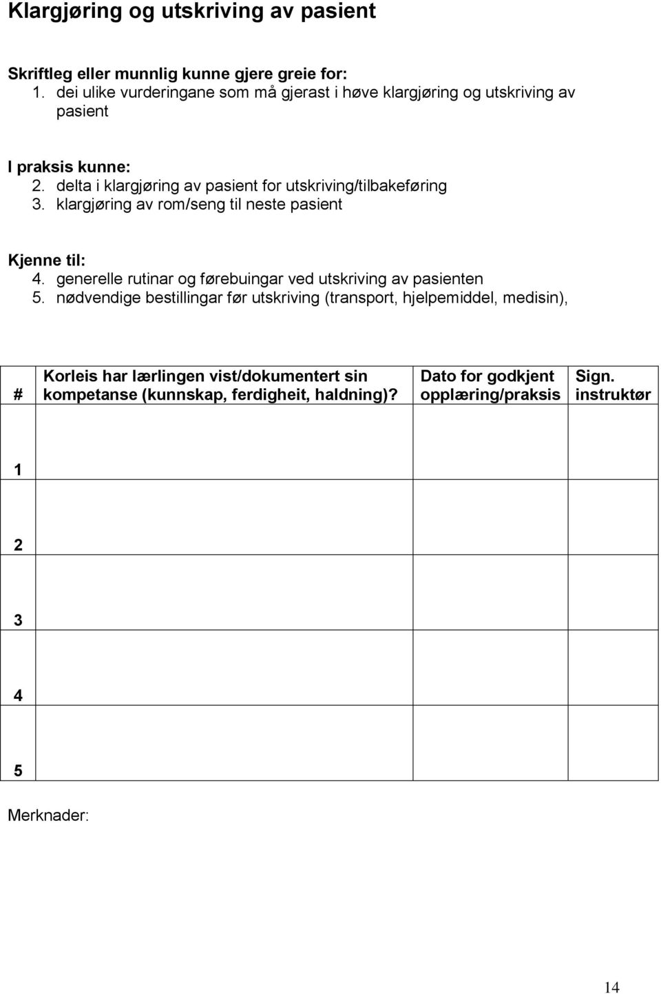 delta i klargjøring av pasient for utskriving/tilbakeføring 3.