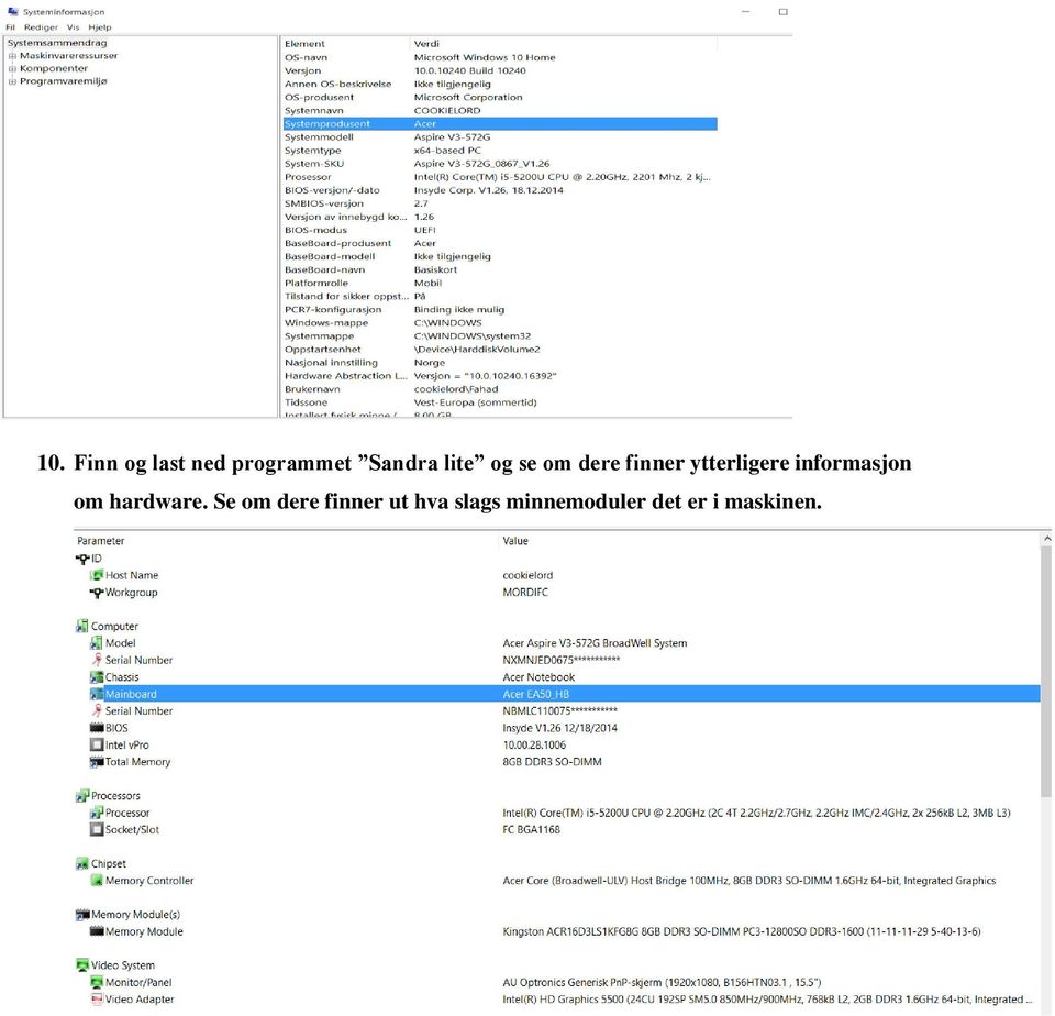 informasjon om hardware.