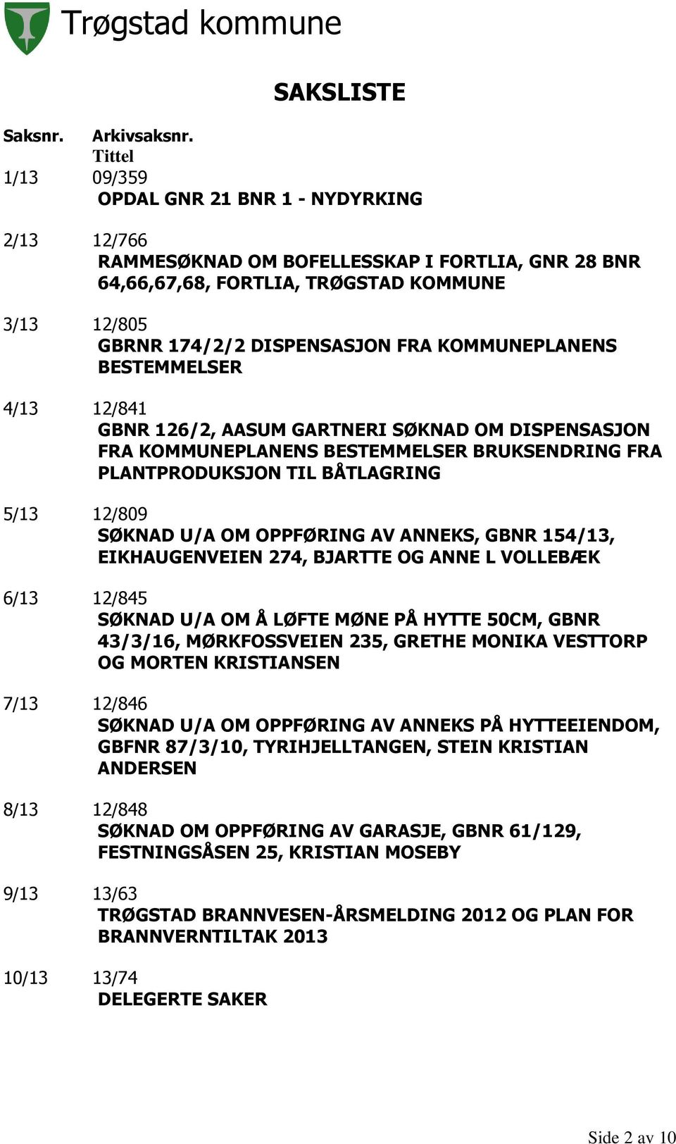 KOMMUNEPLANENS BESTEMMELSER 4/13 12/841 GBNR 126/2, AASUM GARTNERI SØKNAD OM DISPENSASJON FRA KOMMUNEPLANENS BESTEMMELSER BRUKSENDRING FRA PLANTPRODUKSJON TIL BÅTLAGRING 5/13 12/809 SØKNAD U/A OM