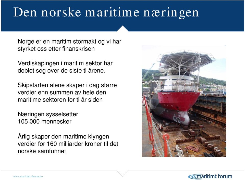 Skipsfarten alene skaper i dag større verdier enn summen av hele den maritime sektoren for ti år