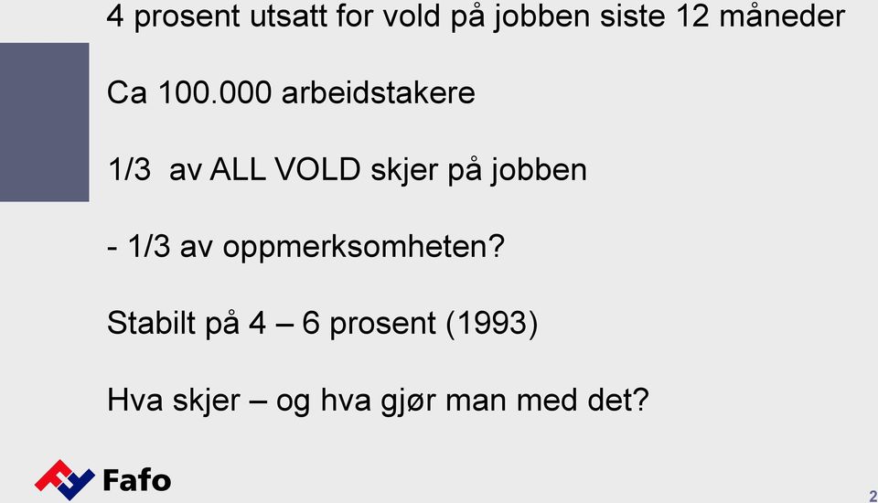 000 arbeidstakere 1/3 av ALL VOLD skjer på jobben