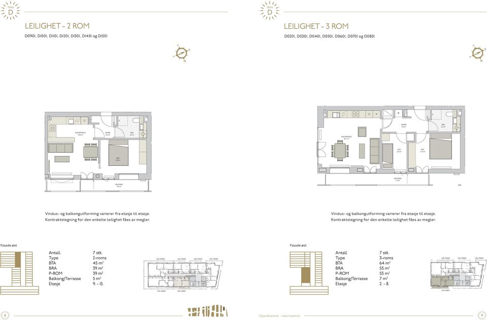 indus- og balkongutforming varierer fra etasje til etasje. Kontraktstegning for den enkelte leilighet fåes av megler. Fasade øst Fasade øst 7 stk.