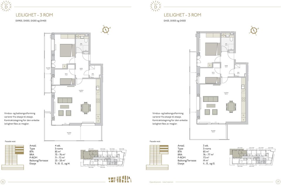 2 m² 19.8 m² Fasade vest Fasade vest 4 stk. TA 85 m 2 RA 75-76 m 2 P-ROM 71-72 m 2 alkong/terrasse 25-28 m 2 Etasje 9., 10. 12., og 14.. LEIL 1403 LEIL 1404 LEIL 1405 LEIL 1406 3 stk.