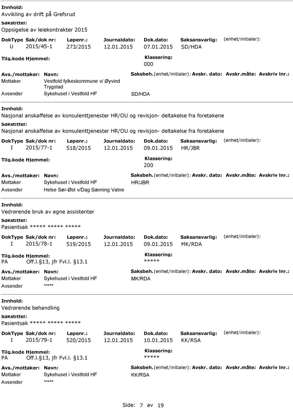 revisjon- deltakelse fra foretakene 2015/77-1 518/2015 09.01.2015 HR/JBR 200 Avs./mottaker: Navn: Saksbeh. Avskr. dato: Avskr.måte: Avskriv lnr.