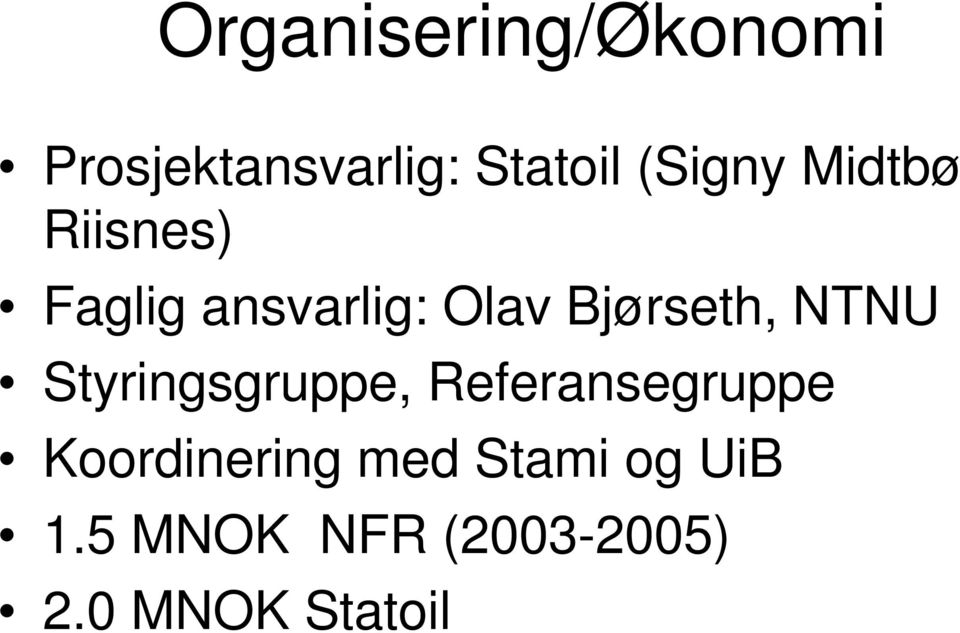 Bjørseth, NTNU Styringsgruppe, Referansegruppe