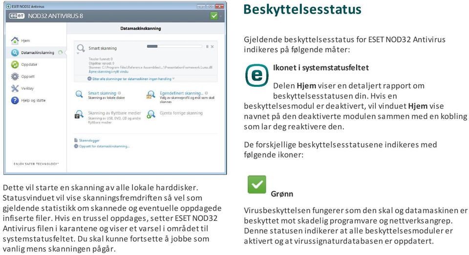 De forskjellige beskyttelsesstatusene indikeres med følgende ikoner: Dette vil starte en skanning av alle lokale harddisker.