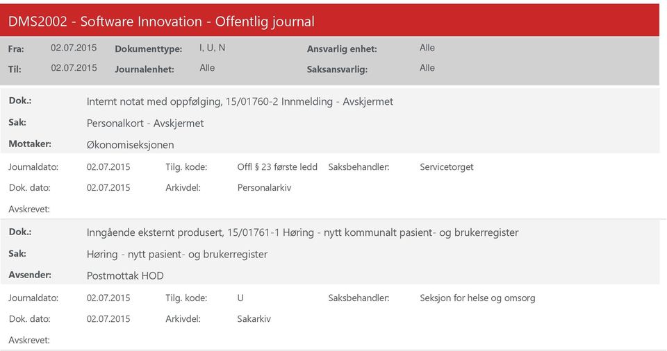 - nytt kommunalt pasient- og brukerregister Høring - nytt