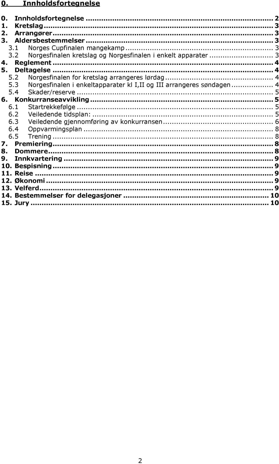 .. 5 6. Konkurranseavvikling... 5 6.1 Startrekkefølge... 5 6.2 Veiledende tidsplan:... 5 6.3 Veiledende gjennomføring av konkurransen... 6 6.4 Oppvarmingsplan... 8 6.5 Trening... 8 7.