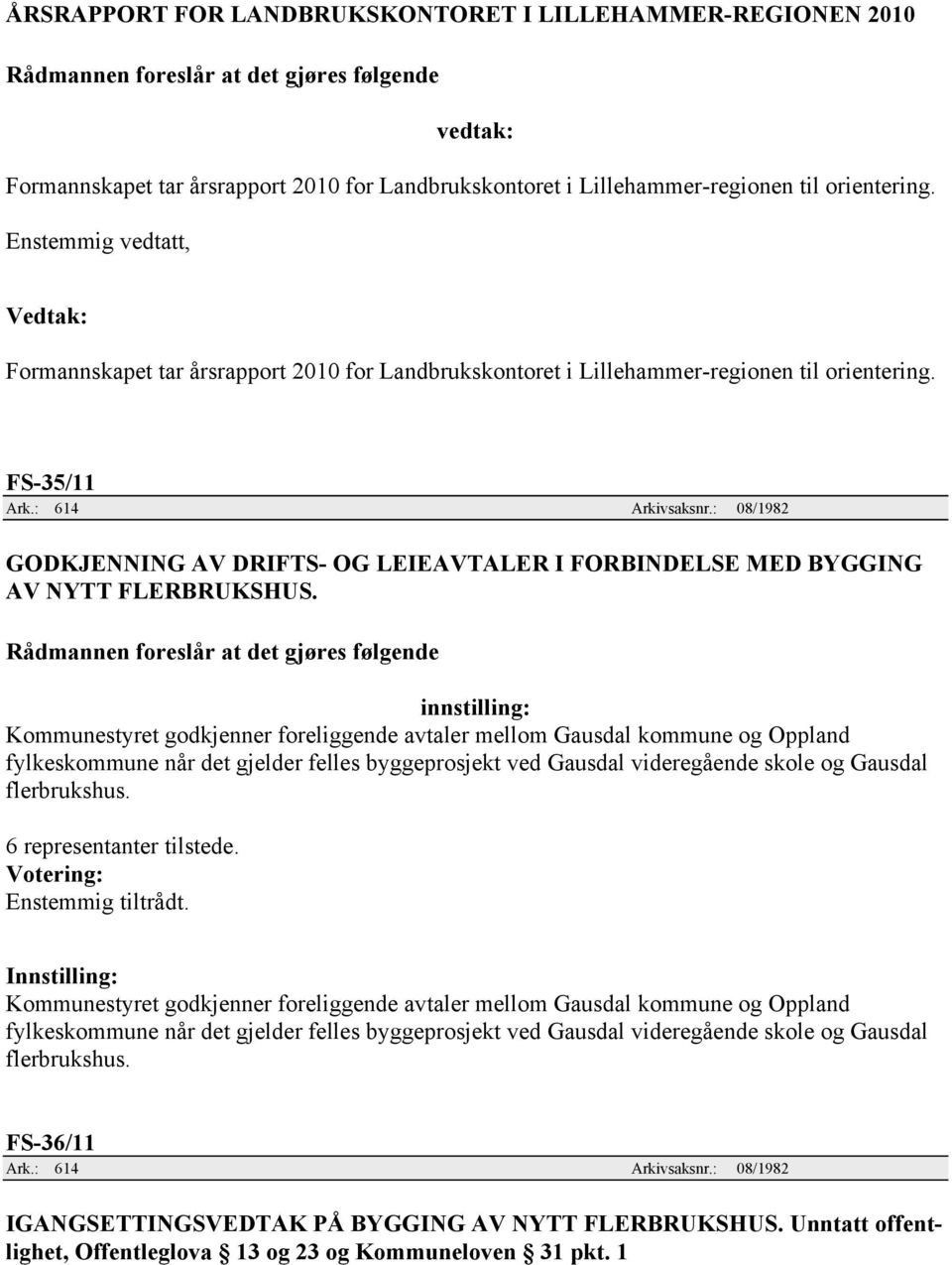 : 08/1982 GODKJENNING AV DRIFTS- OG LEIEAVTALER I FORBINDELSE MED BYGGING AV NYTT FLERBRUKSHUS.