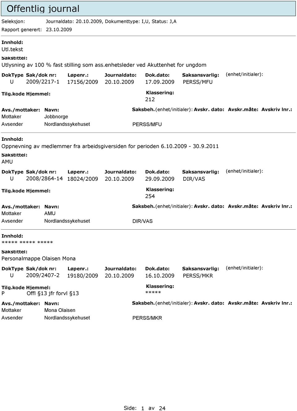 : Mottaker Jobbnorge ERSS/MF Oppnevning av medlemmer fra arbeidsgiversiden for perioden 6.10.2009-30.9.2011 AM 2008/2864-14 18024/2009 29.09.2009 DR/VAS 254 Avs.