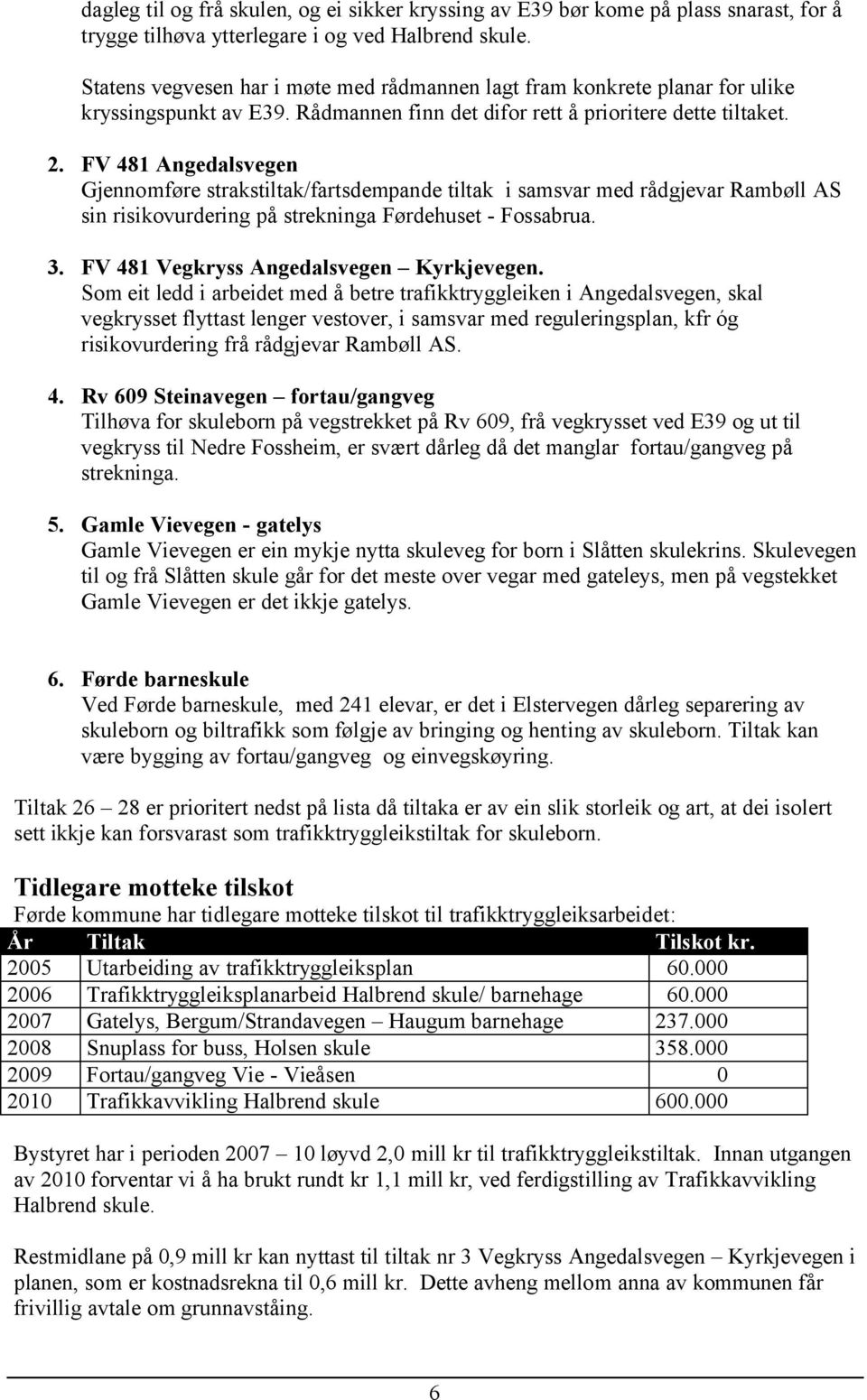 FV 481 Angedalsvegen Gjennomføre strakstiltak/fartsdempande tiltak i samsvar med rådgjevar Rambøll AS sin risikovurdering på strekninga Førdehuset - Fossabrua. 3.