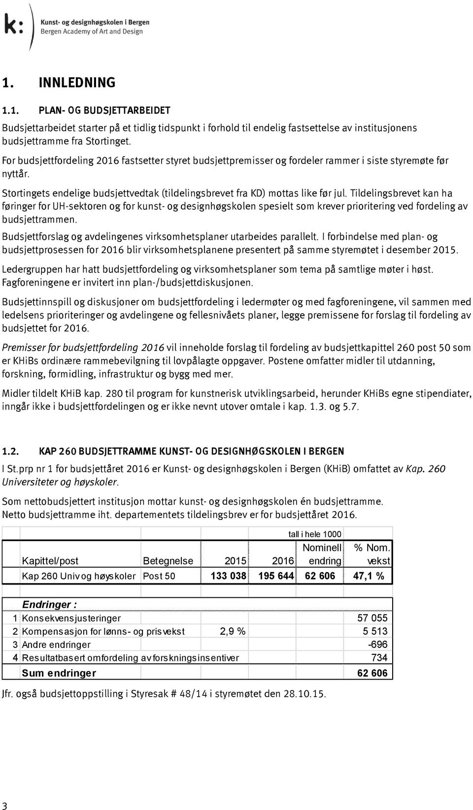 Tildelingsbrevet kan ha føringer for UH-sektoren og for kunst- og designhøgskolen spesielt som krever prioritering ved fordeling av budsjettrammen.