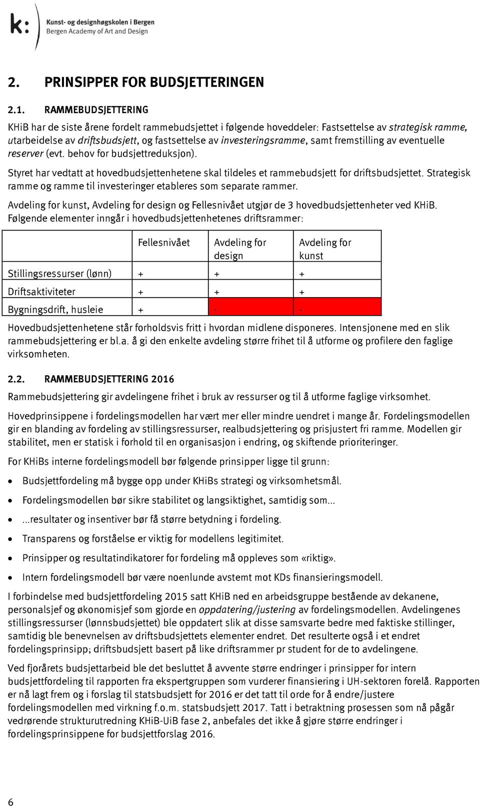 fremstilling av eventuelle reserver (evt. behov for budsjettreduksjon). Styret har vedtatt at hovedbudsjettenhetene skal tildeles et rammebudsjett for driftsbudsjettet.