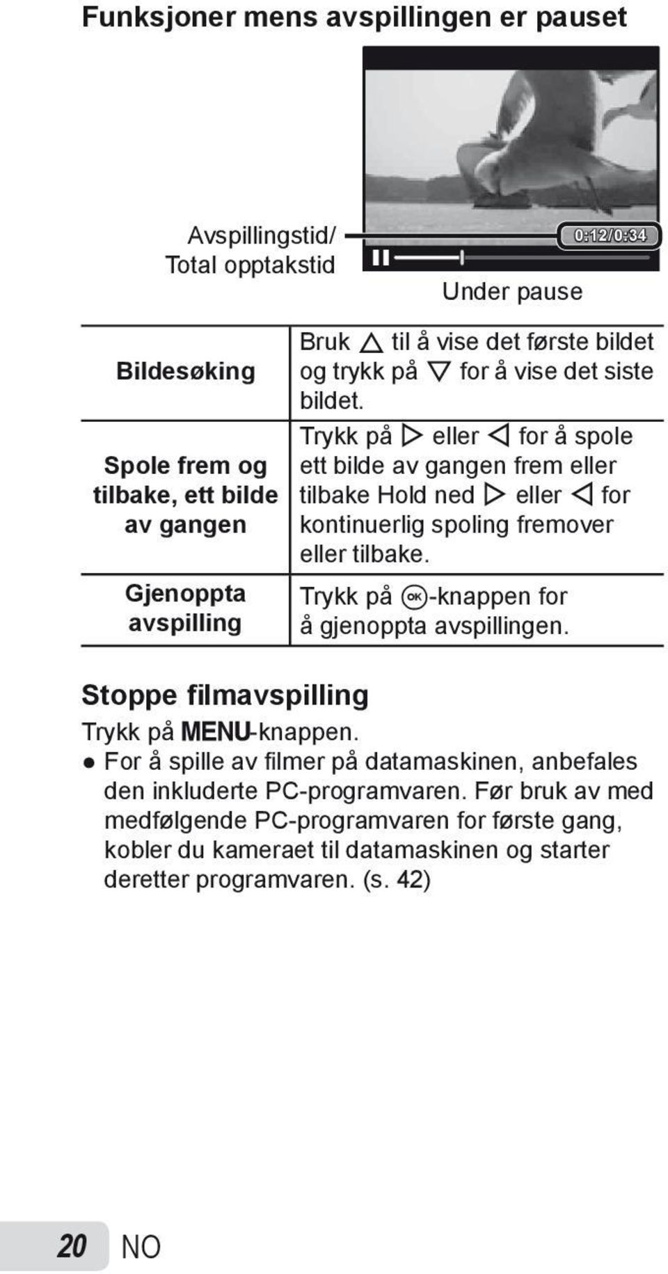 Trykk på I eller H for å spole ett bilde av gangen frem eller tilbake Hold ned I eller H for kontinuerlig spoling fremover eller tilbake.