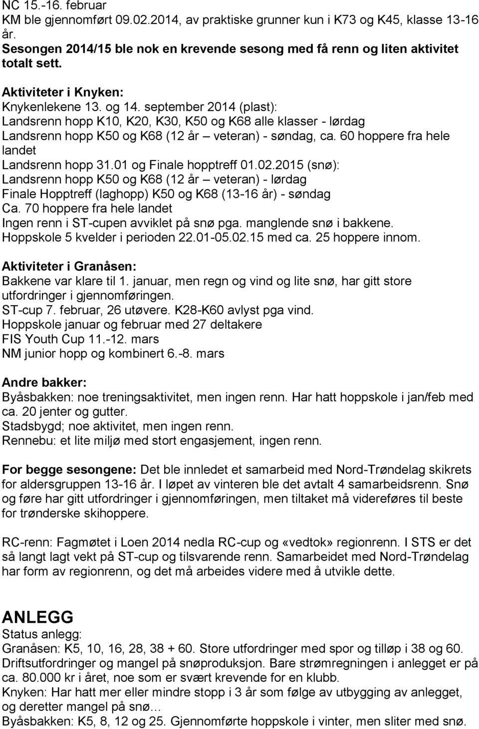 60 hoppere fra hele landet Landsrenn hopp 31.01 og Finale hopptreff 01.02.2015 (snø): Landsrenn hopp K50 og K68 (12 år veteran) - lørdag Finale Hopptreff (laghopp) K50 og K68 (13-16 år) - søndag Ca.