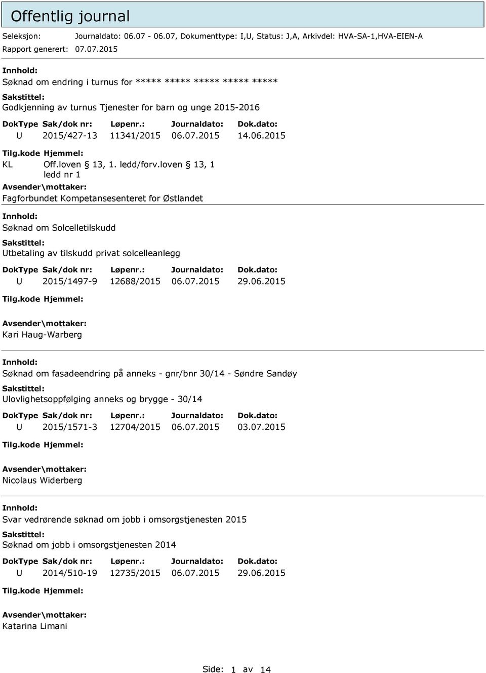 06.2015 Tilg.kode KL Hjemmel: Off.loven 13, 1. ledd/forv.