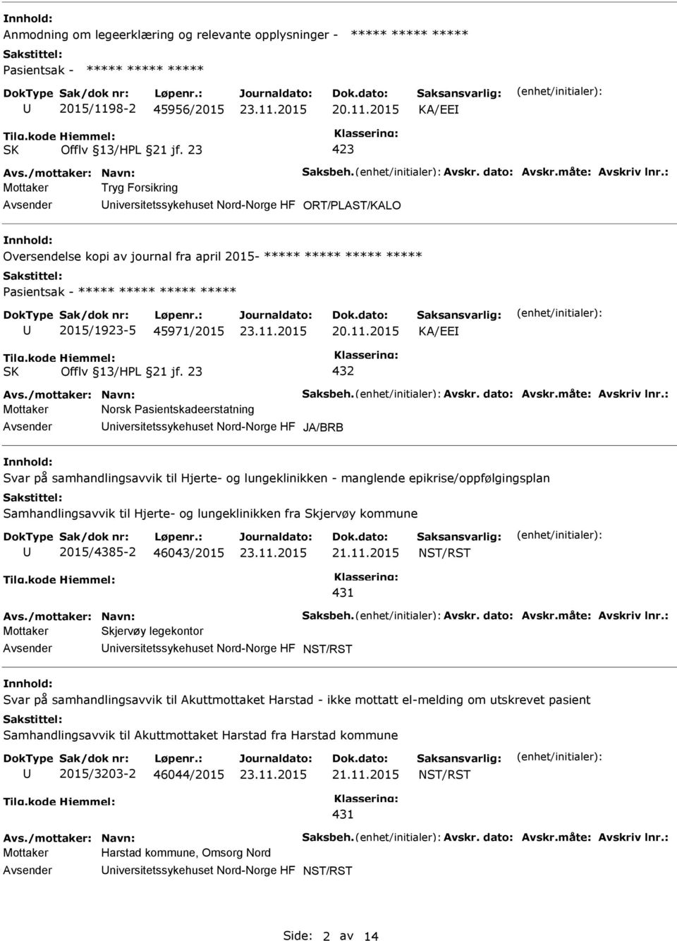 Svar på samhandlingsavvik til Hjerte- og lungeklinikken - manglende epikrise/oppfølgingsplan Samhandlingsavvik til Hjerte- og lungeklinikken fra Skjervøy kommune 2015/4385-2 46043/2015 21.11.