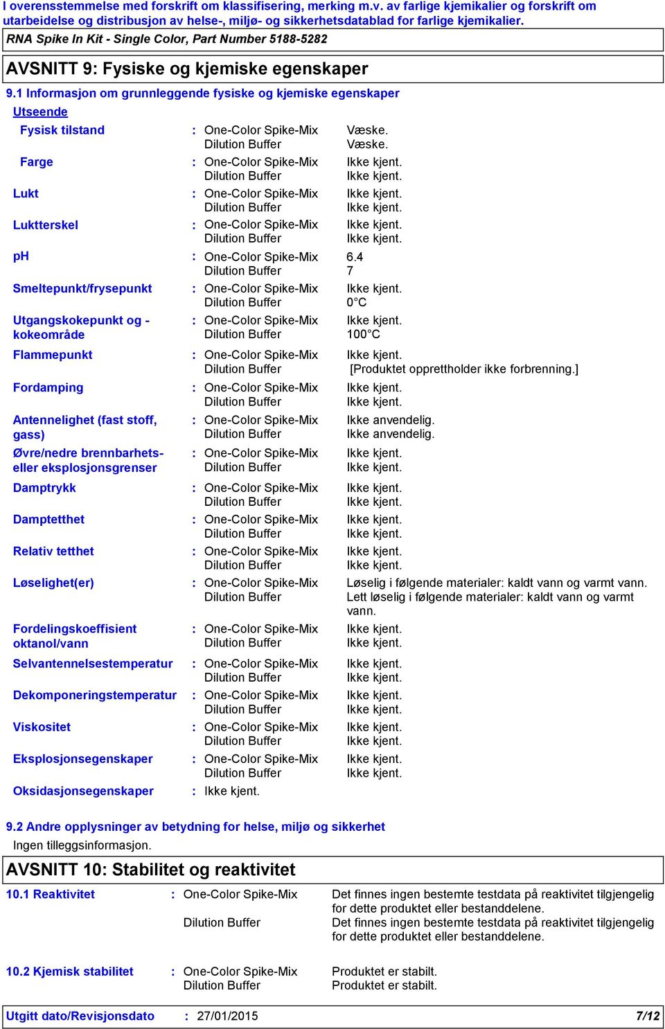 Damptetthet Relativ tetthet Løselighet(er) 6.4 7 Væske. Væske. 0 C 100 C [Produktet opprettholder ikke forbrenning.