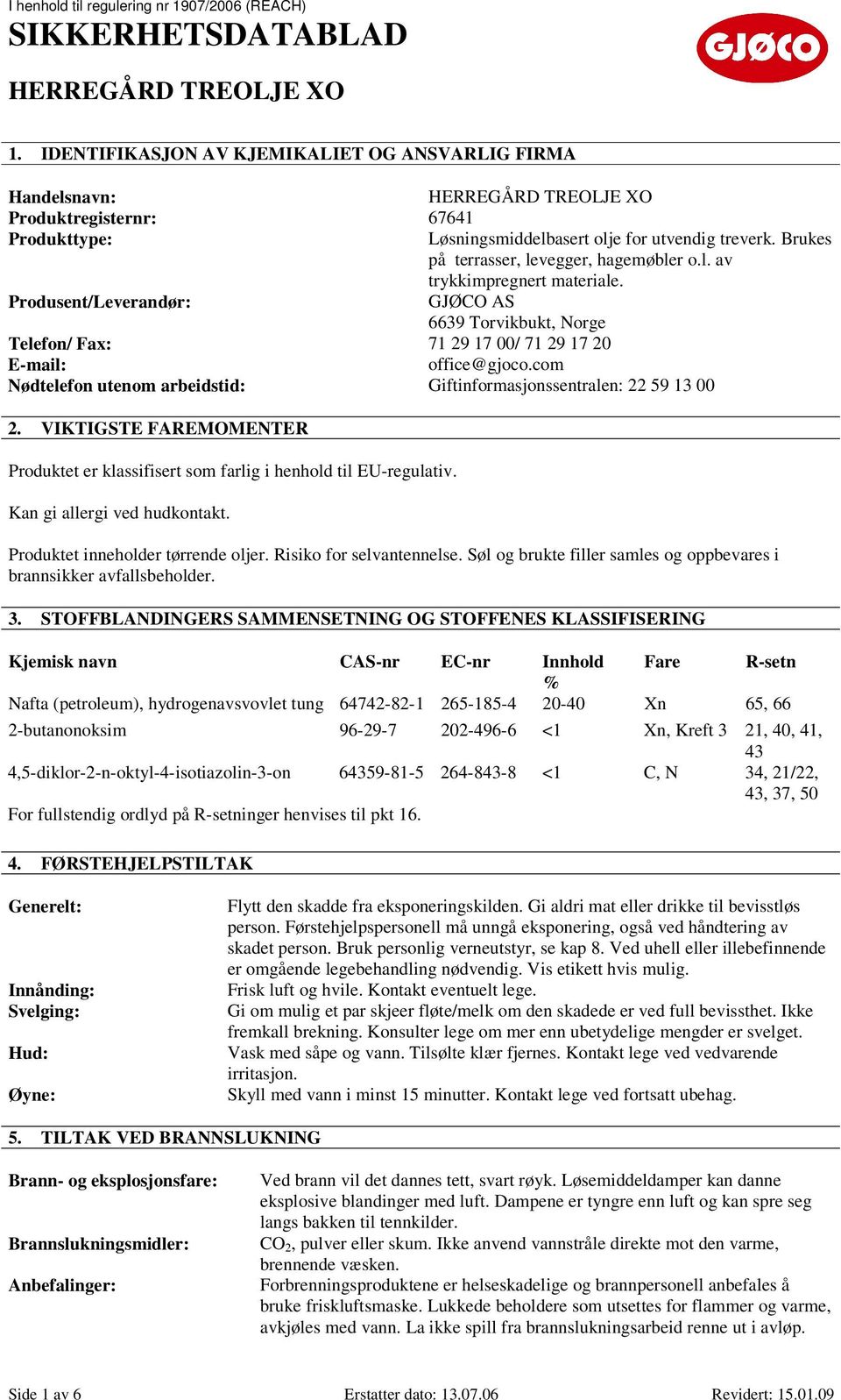 VIKTIGSTE FAREMOMENTER Produktet er klassifisert som farlig i henhold til EU-regulativ. Kan gi allergi ved hudkontakt. Produktet inneholder tørrende oljer. Risiko for selvantennelse.