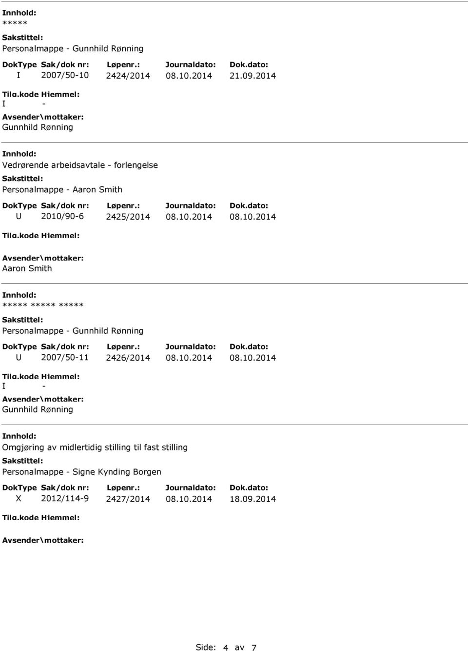 ***** ***** ***** Personalmappe - Gunnhild Rønning 2007/50-11 2426/2014 - Gunnhild Rønning Omgjøring av