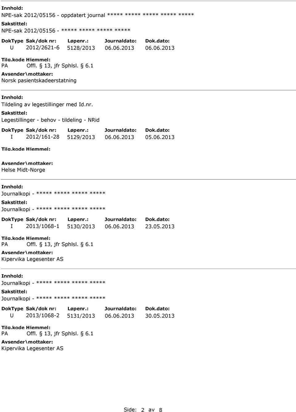 Legestillinger - behov - tildeling - NRid 2012/161-28 5129/2013 Helse Midt-Norge 2013/1068-1