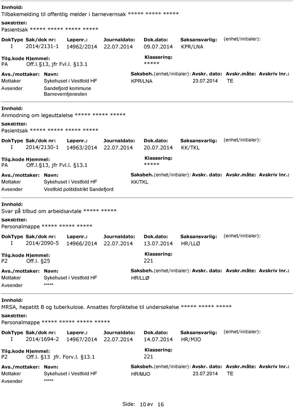 : Vestfold politidistrikt Sandefjord Svar på tilbud om arbeidsavtale Personalmappe 2014/2090-5 14966/2014 13.07.2014 Avs./mottaker: Navn: Saksbeh. Avskr. dato: Avskr.