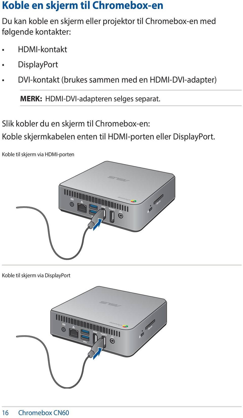 HDMI-DVI-adapteren selges separat.