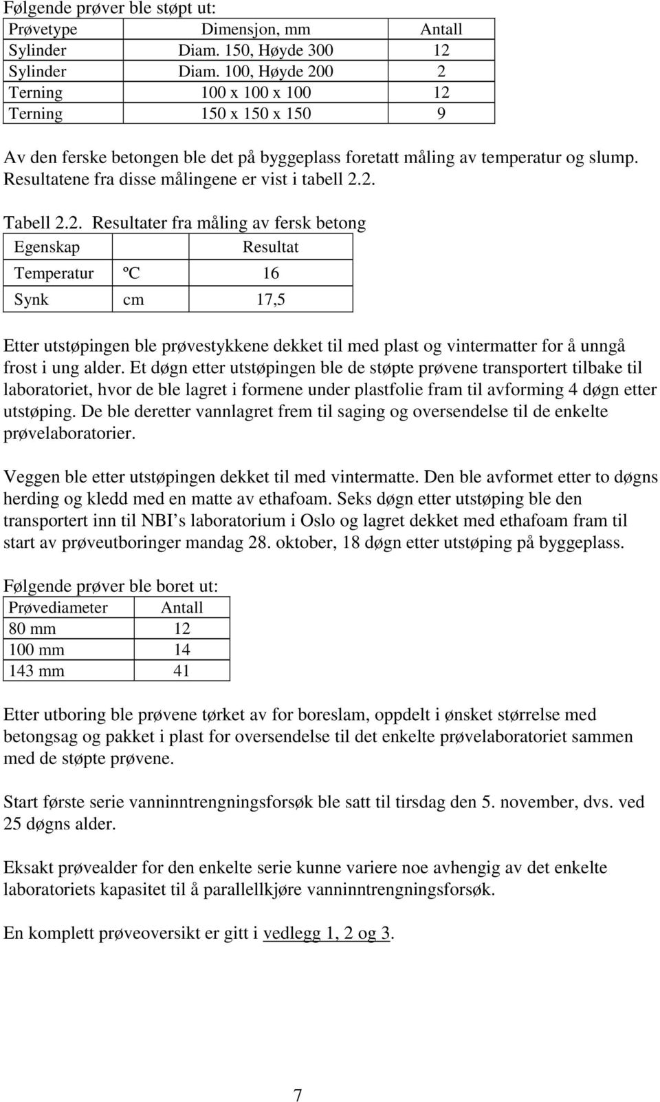 Resultatene fra disse målingene er vist i tabell 2.