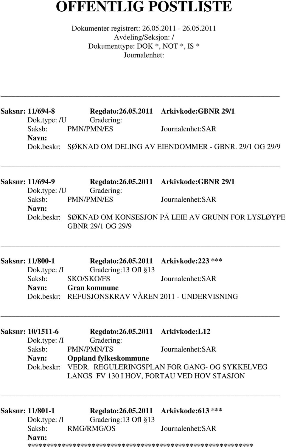 beskr: VEDR. REGULERINGSPLAN FOR GANG- OG SYKKELVEG LANGS FV 130 I HOV, FORTAU VED HOV STASJON Saksnr: 11/801-1 Regdato:26.05.